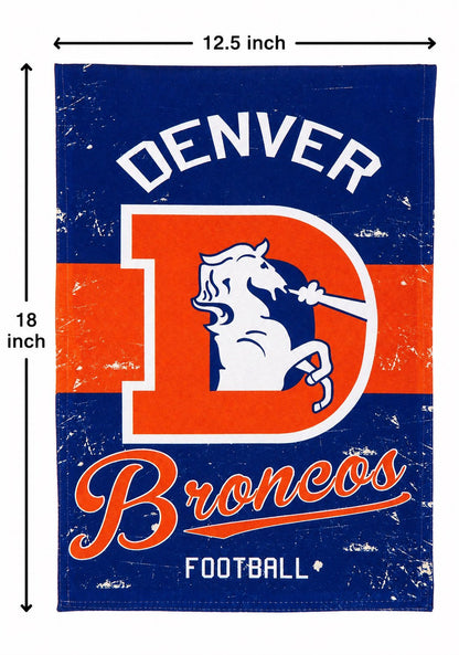 Denver Broncos Premium Garden Flag Banner, Double Sided, Retro Vintage Style, Linen, 13x18 Inch