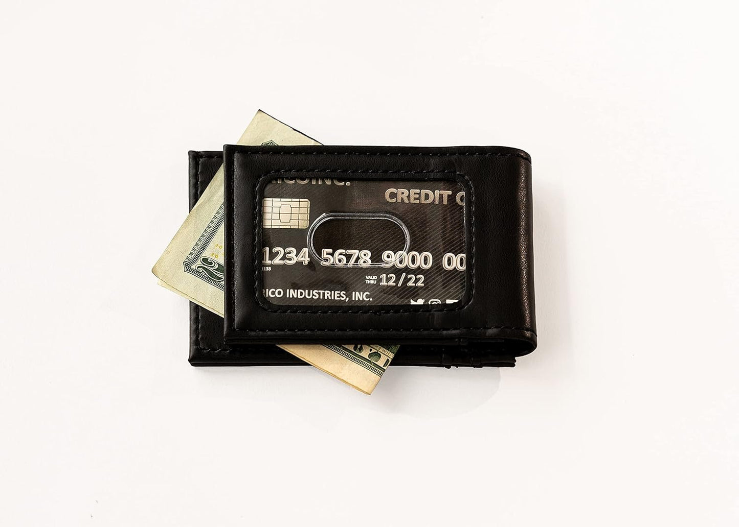 Minnesota Vikings Premium Black Leather Wallet, Front Pocket Magnetic Money Clip, Laser Engraved, Vegan