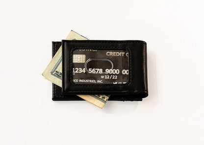 Minnesota Vikings Premium Black Leather Wallet, Front Pocket Magnetic Money Clip, Laser Engraved, Vegan