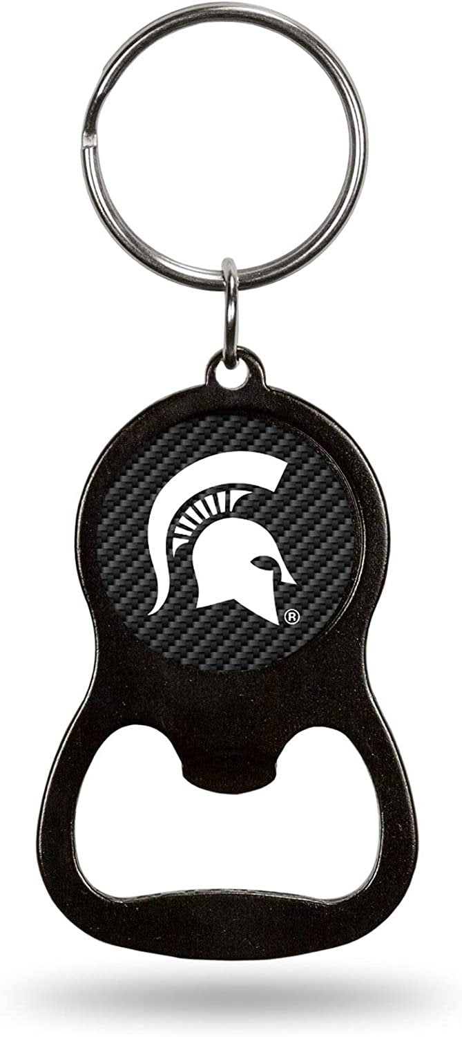 Michigan State University Spartans Premium Solid Metal Keychain Bottle Opener, Carbon Fiber Design