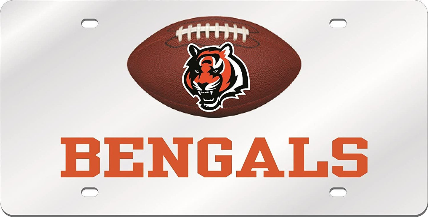 Cincinnati Bengals Premium Laser Cut Tag License Plate, Football, Mirrored Acrylic Inlaid, 6x12 Inch