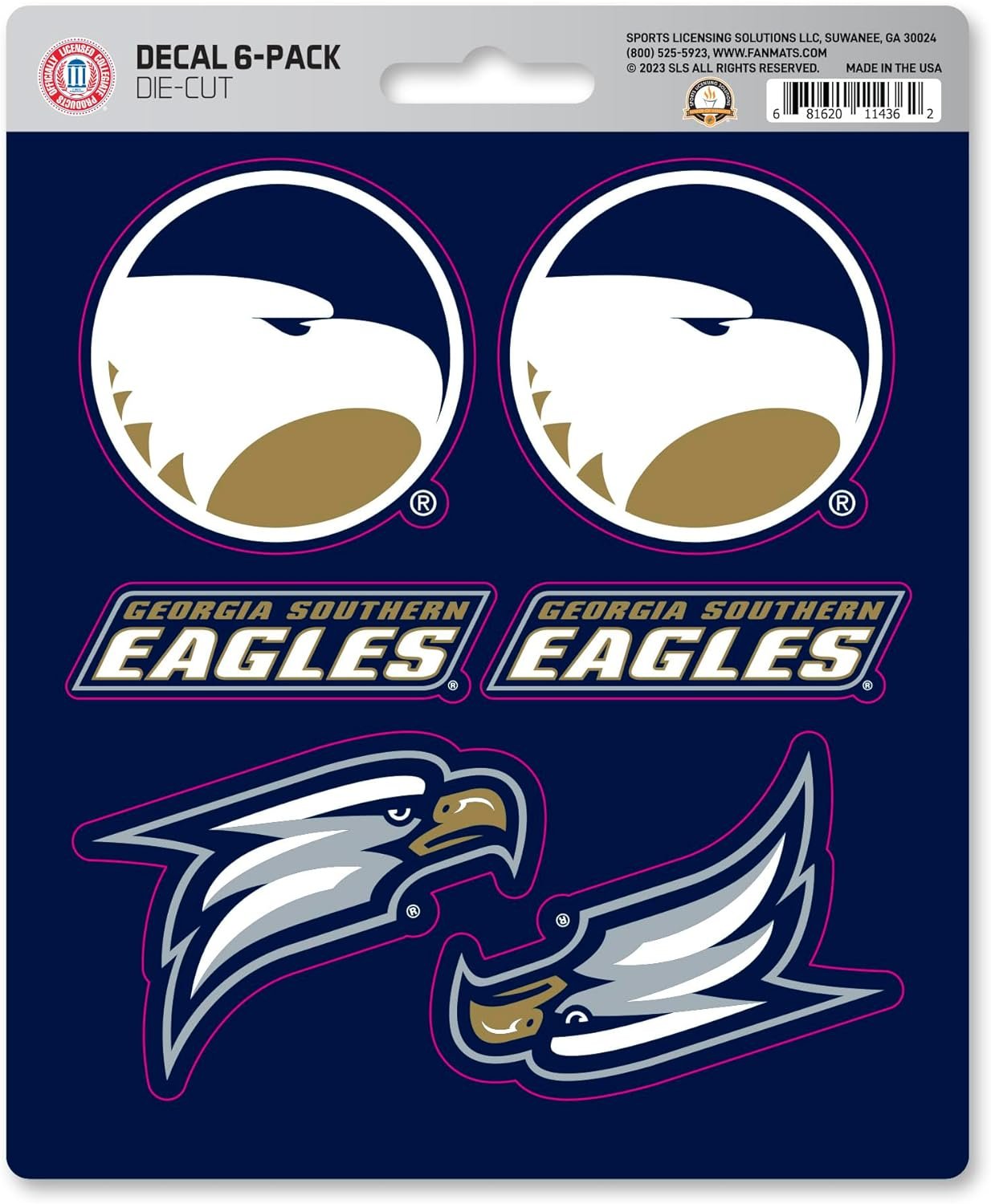 Georgia Southern University Eagles 6-Piece Decal Sticker Set, 5x6 Inch Sheet, Gift for football fans for any hard surfaces around home, automotive, personal items