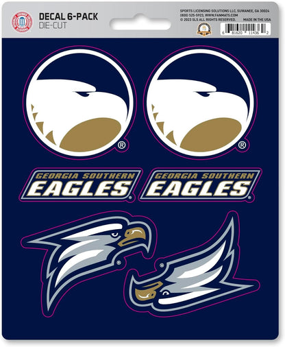 Georgia Southern University Eagles 6-Piece Decal Sticker Set, 5x6 Inch Sheet, Gift for football fans for any hard surfaces around home, automotive, personal items