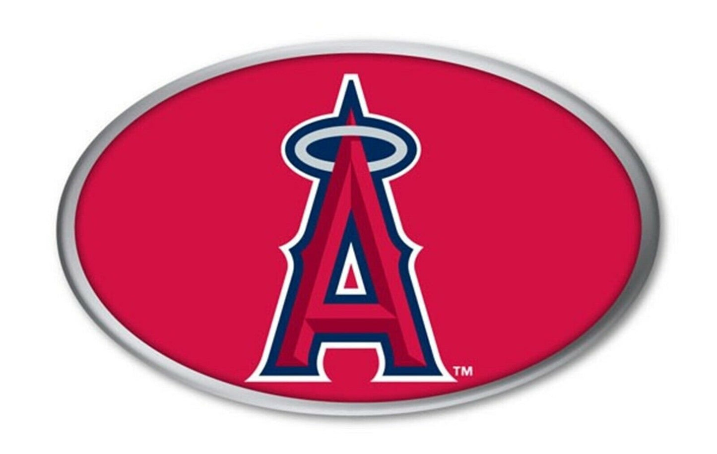 Los Angeles Angels Premium Aluminum Metal Auto Emblem, Raised 3D Effect, Oval Shape, Full Adhesive Backing
