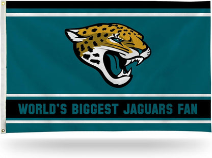 Jacksonville Jaguars 3x5 Feet Flag Banner, World's Biggest Fan, Metal Grommets, Single Sided, Indoor or Outdoor Use