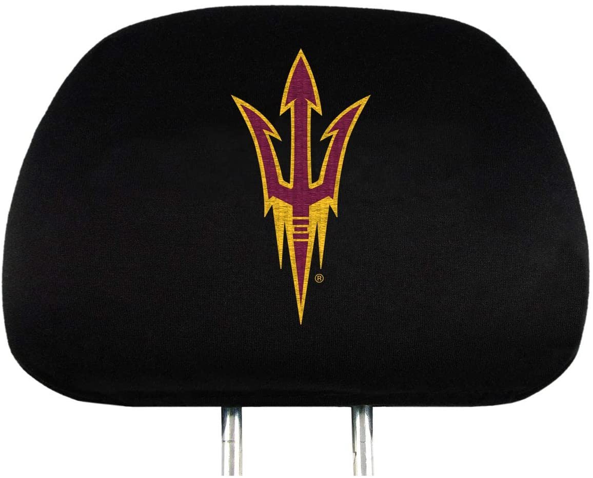 Arizona State University Sun Devils Pair of Premium Auto Head Rest Covers, Embroidered, Black Elastic, 14x10 Inch