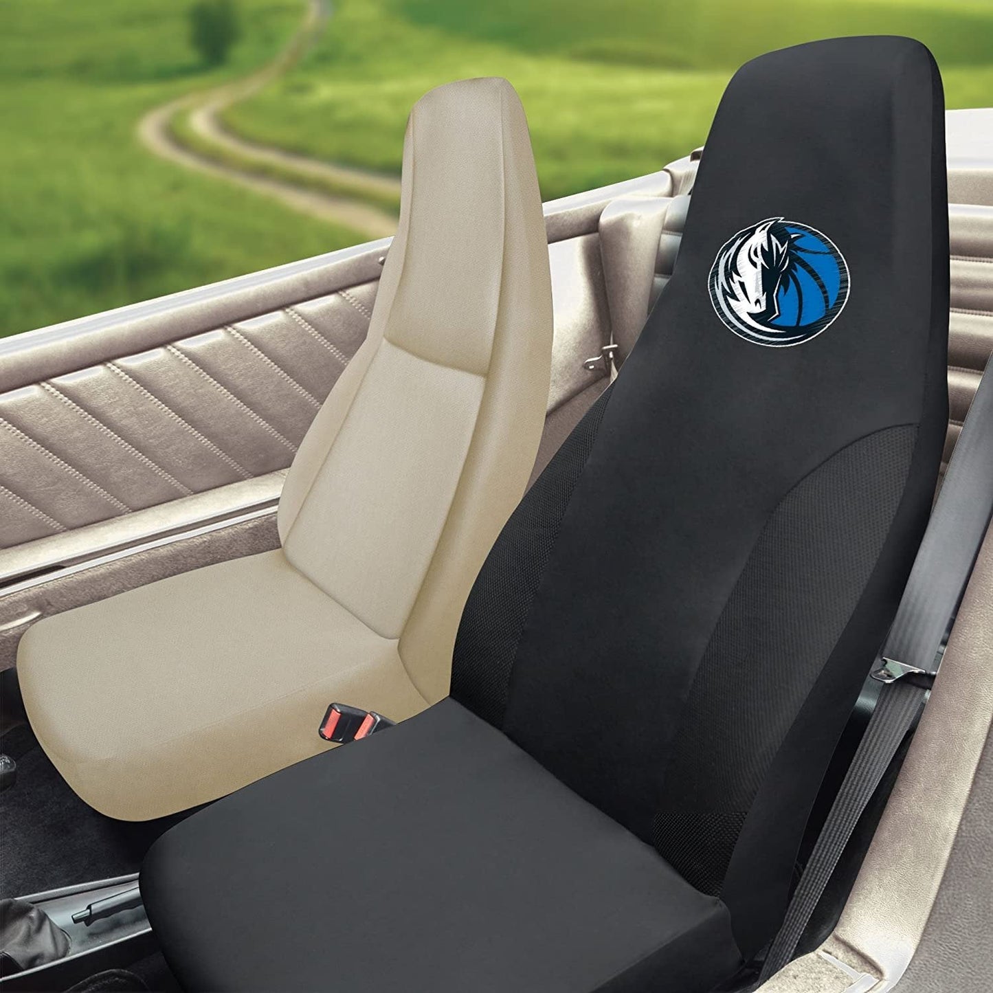 Dallas Mavericks Premium Embroidered Black Auto Bucket Seat Cover, 48x20 Inch, Elastic