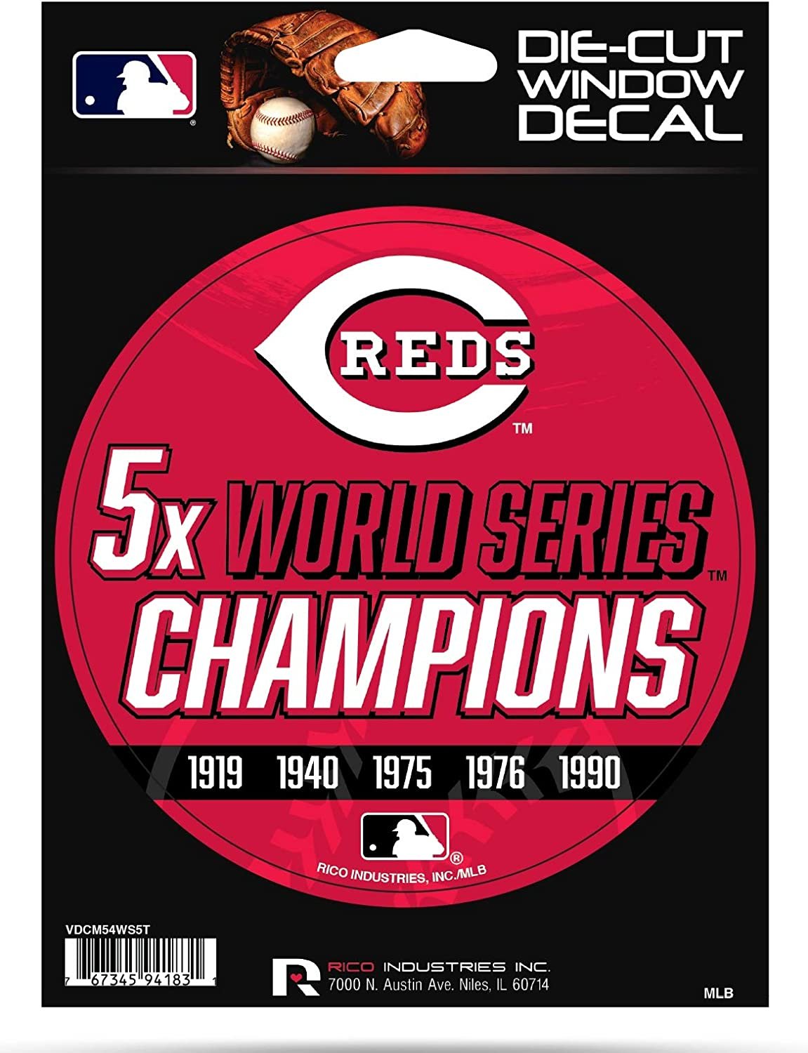 Cincinnati Reds 5" Decal Sticker 5X Time Champions Flat Vinyl Auto Emblem World Series Baseball