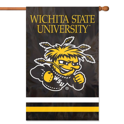 Wichita State University Shockers Premium Double Sided Banner Flag, Applique Embroidered, 28x44 Inches