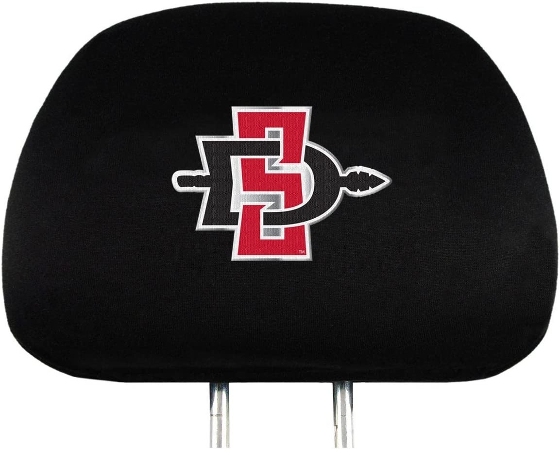 San Diego State University Aztecs Premium Pair of Auto Head Rest Covers, Black, Elastic, 10x14 Inch