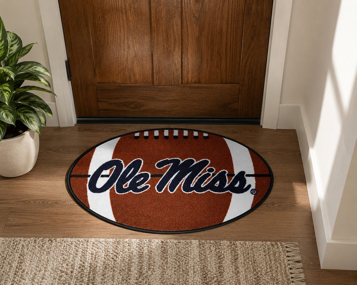 University of Mississippi Ole Miss Rebels Floor Mat Area Rug, 20x32 Inch, Non-Skid Backing, Football Design