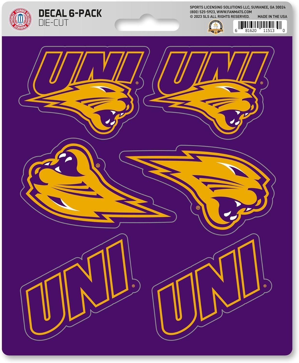 University of Northern Iowa Panthers 6-Piece Decal Sticker Set, 5x6 Inch Sheet, Gift for football fans for any hard surfaces around home, automotive, personal items