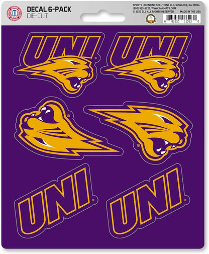 University of Northern Iowa Panthers 6-Piece Decal Sticker Set, 5x6 Inch Sheet, Gift for football fans for any hard surfaces around home, automotive, personal items