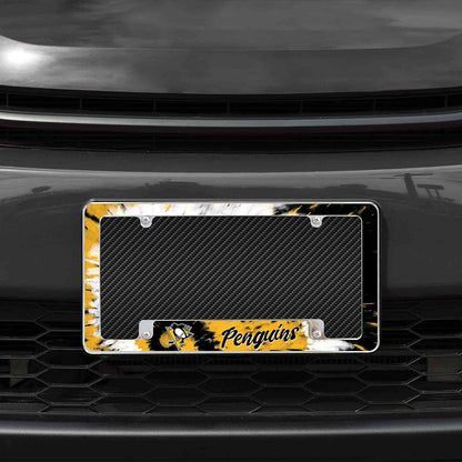 Pittsburgh Penguins Metal License Plate Frame Chrome Tag Cover Tie Dye Design 6x12 Inch
