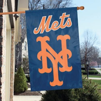 New York Mets Premium Double Sided Banner Flag Applique Embroidered 28x44 Inches