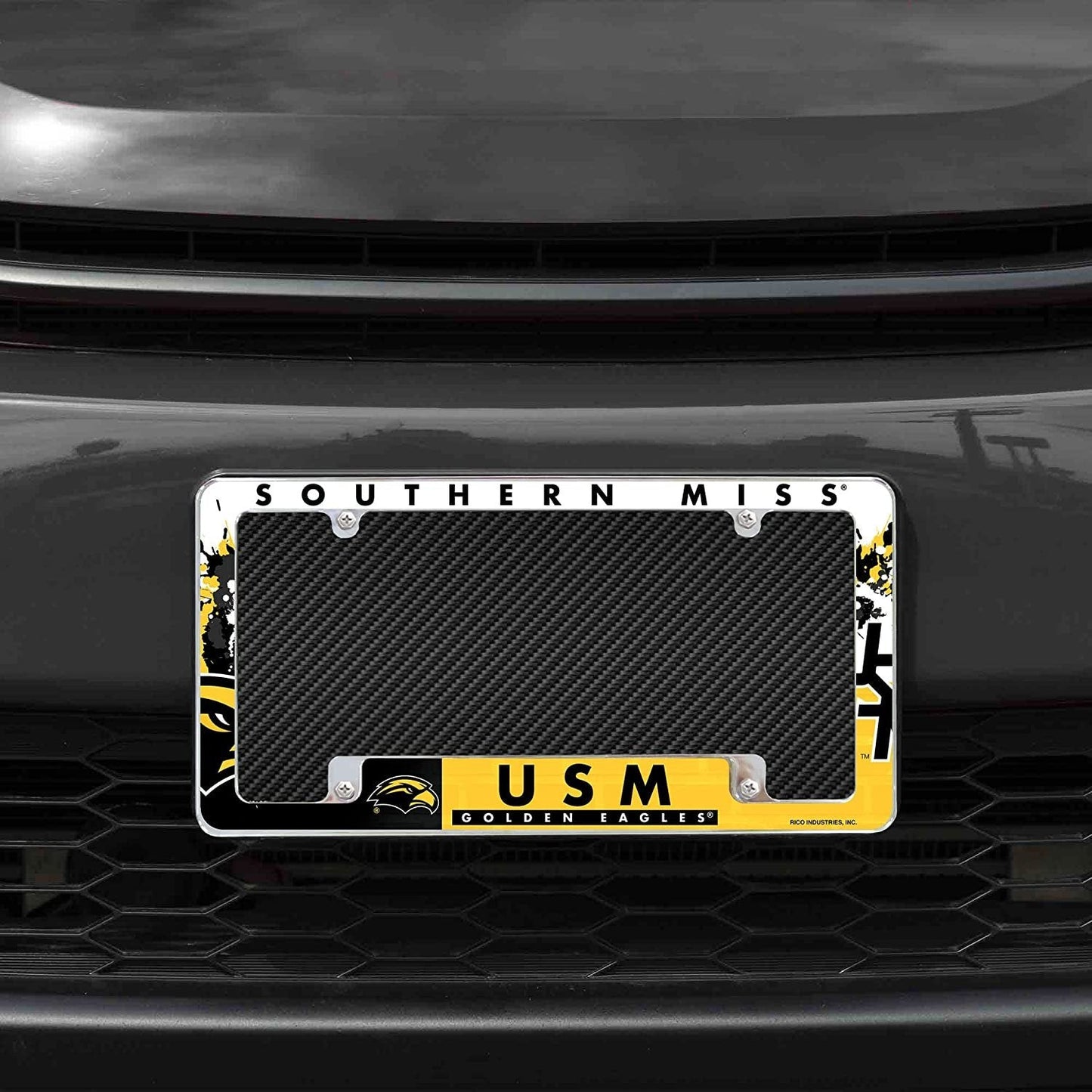 University of Southern Mississippi Golden Eagles Metal License Plate Frame Tag Cover All Over Design 12x6 Inch