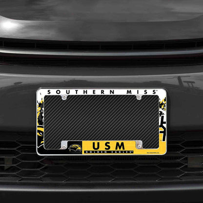 University of Southern Mississippi Golden Eagles Metal License Plate Frame Tag Cover All Over Design 12x6 Inch