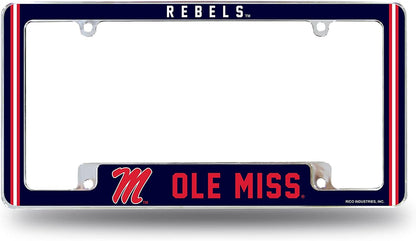University of Mississippi Rebels Ole Miss Metal License Plate Frame Chrome Tag Cover Alternate Design 6x12 Inch