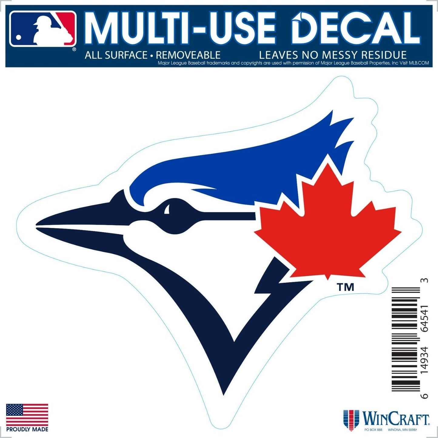 Toronto Blue Jays 6 Inch Decal Sticker, Flat Vinyl, Die Cut, Primary Design, Full Adhesive Backing