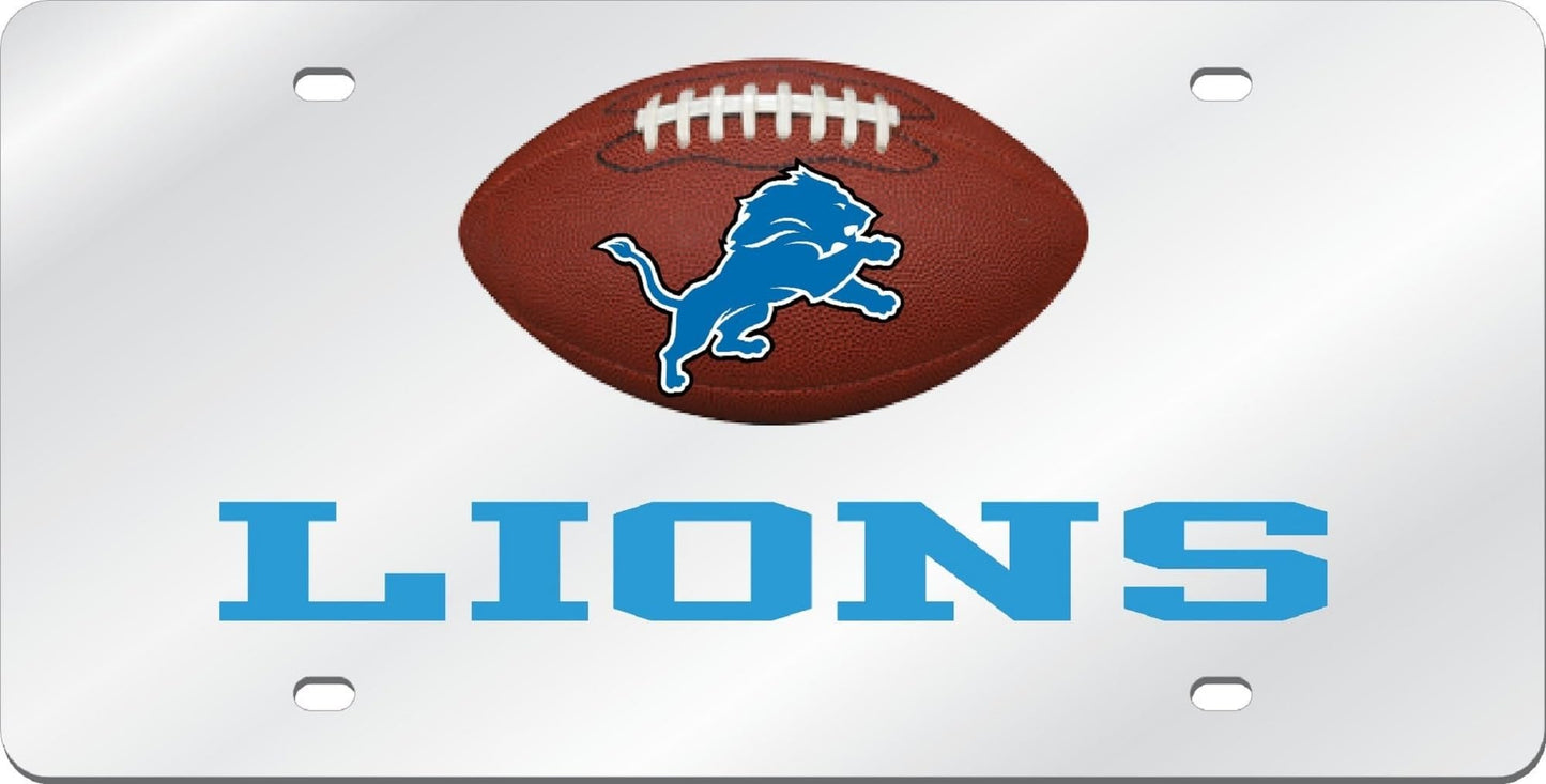 Detroit Lions Premium Laser Cut Tag License Plate, Football Design, Mirrored Acrylic Inlaid, 12x6 Inch