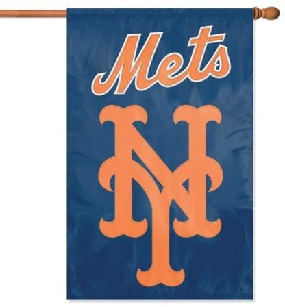 New York Mets Premium Double Sided Banner Flag Applique Embroidered 28x44 Inches