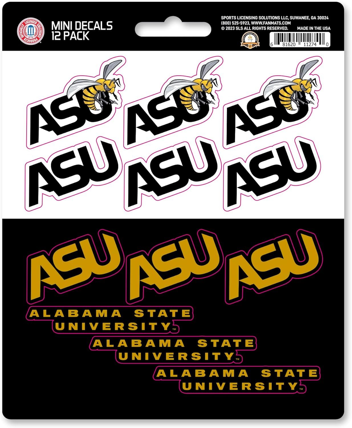 Alabama State University Hornets 12-Piece Mini Decal Sticker Set, 5x6 Inch Sheet, Gift for football fans for any hard surfaces around home, automotive, personal items