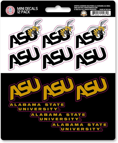 Alabama State University Hornets 12-Piece Mini Decal Sticker Set, 5x6 Inch Sheet, Gift for football fans for any hard surfaces around home, automotive, personal items