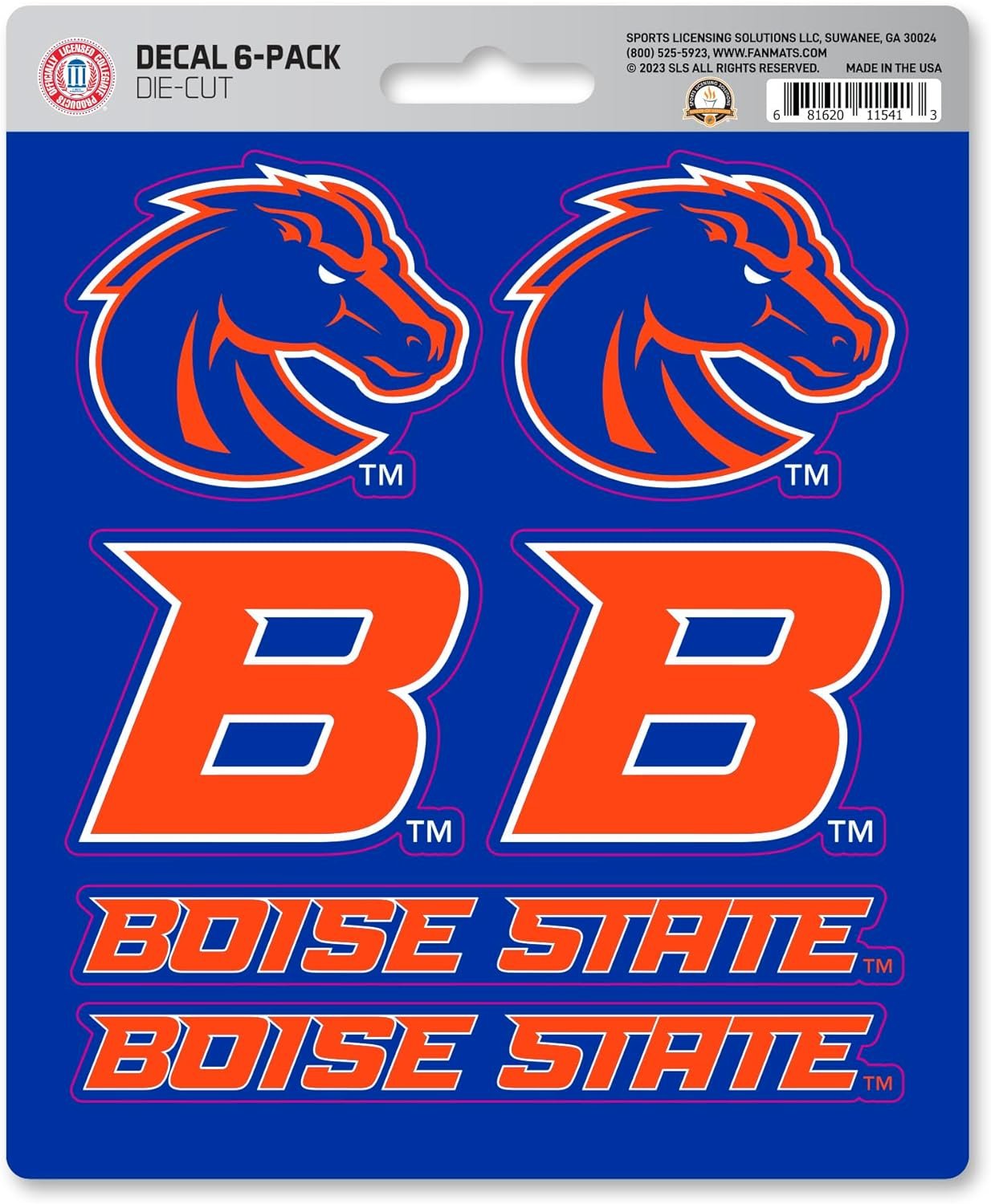 Boise State University Broncos 6-Piece Decal Sticker Set, 5x6 Inch Sheet, Gift for football fans for any hard surfaces around home, automotive, personal items
