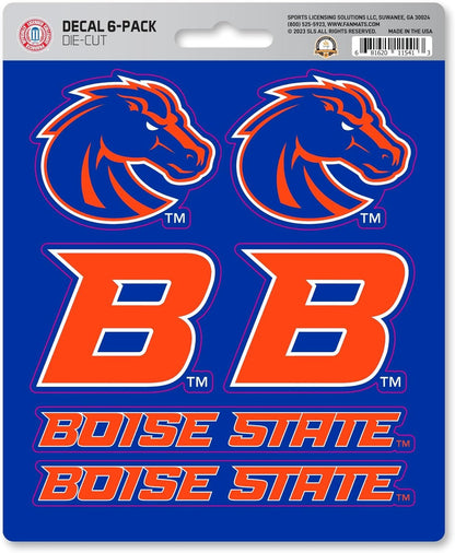 Boise State University Broncos 6-Piece Decal Sticker Set, 5x6 Inch Sheet, Gift for football fans for any hard surfaces around home, automotive, personal items