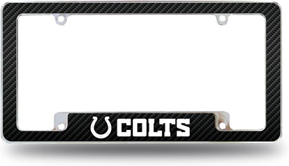 Indianapolis Colts Metal License Plate Frame Chrome Tag Cover, Carbon Fiber Design, 12x6 Inch