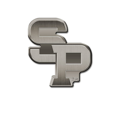 University of Wisconsin Stevens Point Pointers Solid Metal Auto Emblem, Antique Nickel Finish, Raised, Die Cut, 3.5 Inch, Adhesive Tape Backing