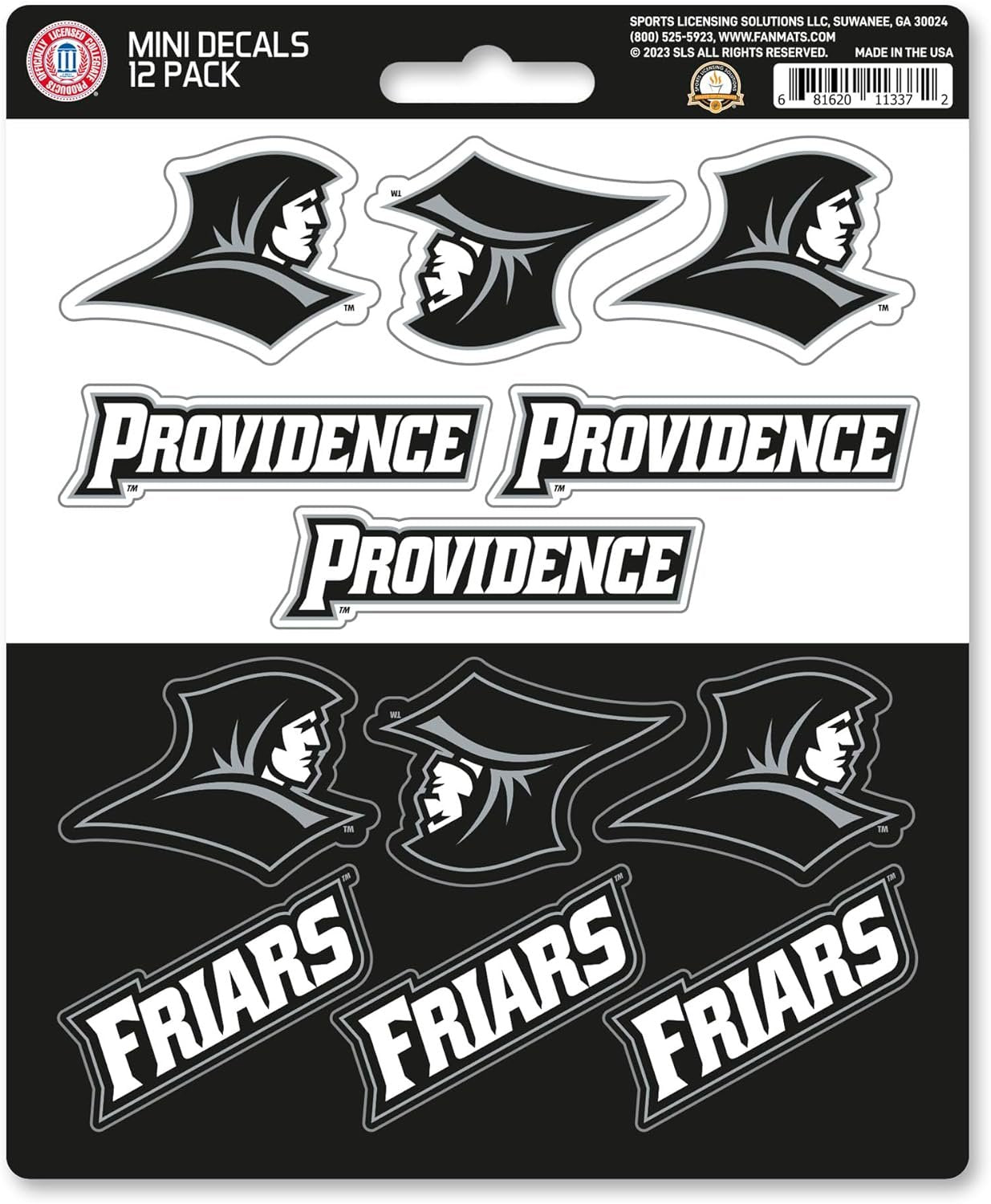 Providence College Friars	 12-Piece Mini Decal Sticker Set, 5x6 Inch Sheet, Gift for football fans for any hard surfaces around home, automotive, personal items