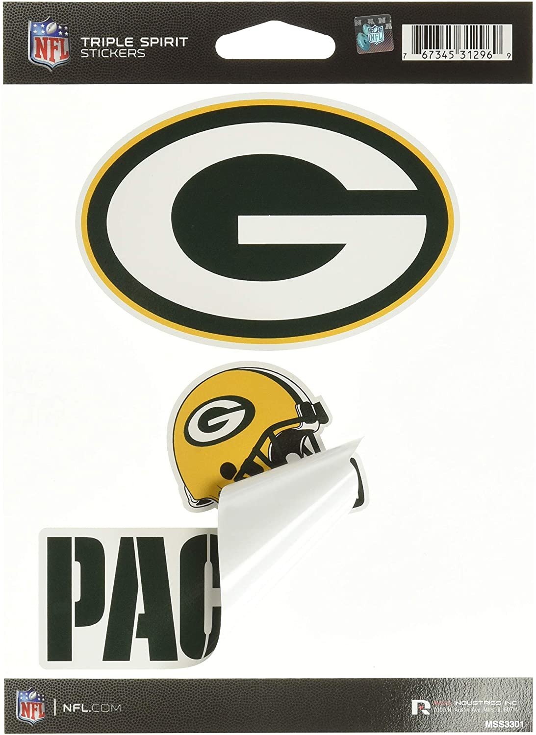 Green Bay Packers Die Cut 3-Piece Triple Spirit Sticker Sheet, 5x7 Inch