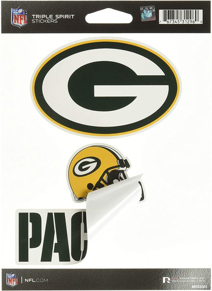 Green Bay Packers Die Cut 3-Piece Triple Spirit Sticker Sheet, 5x7 Inch