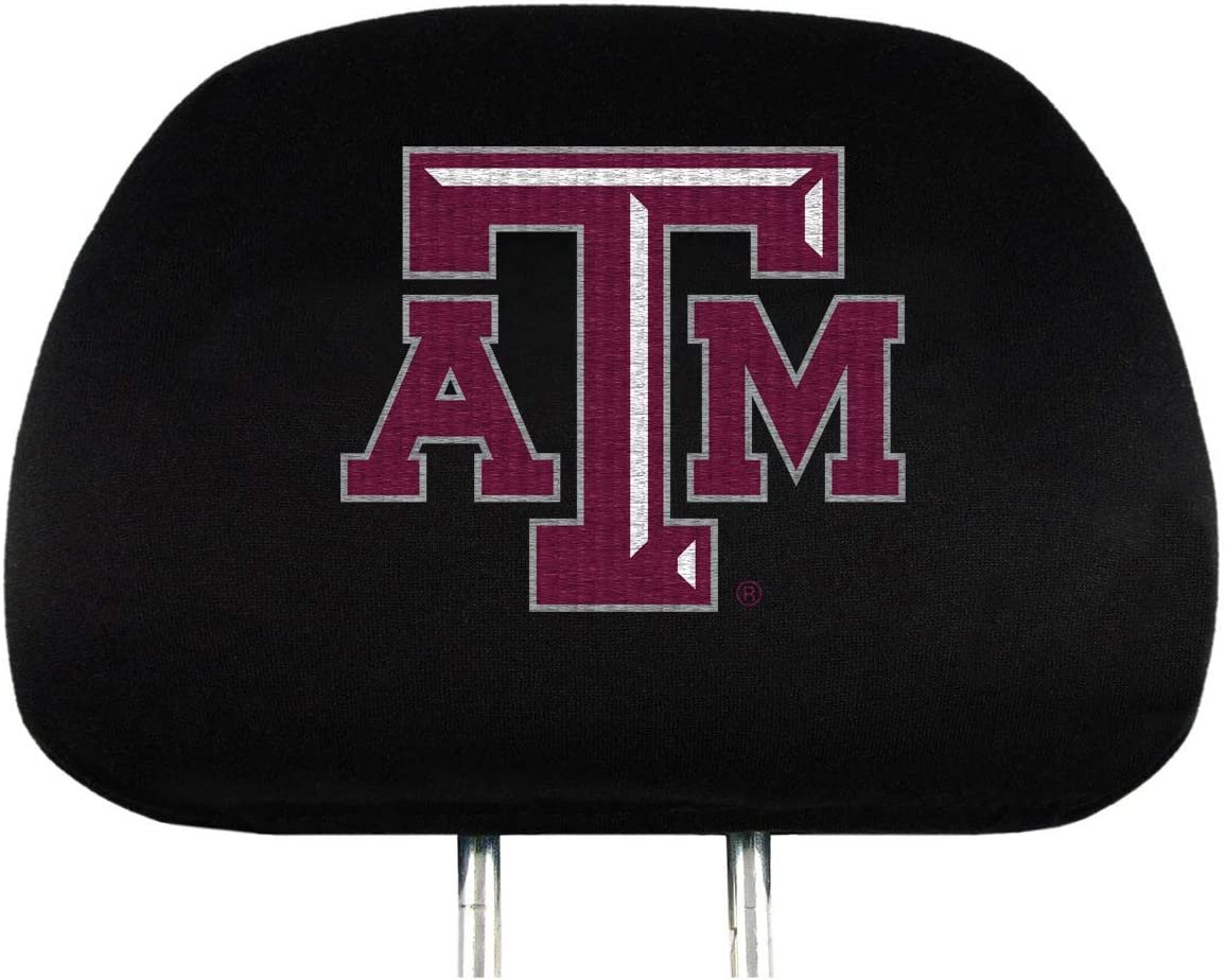 Texas A&M University Aggies Premium Pair of Auto Head Rest Covers, Black, Elastic, 10x14 Inch