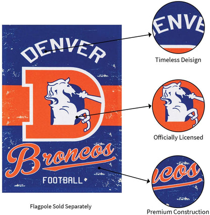 Denver Broncos Premium Double Sided Banner Flag 28x44 Inch Vintage Logo Design Indoor Outdoor