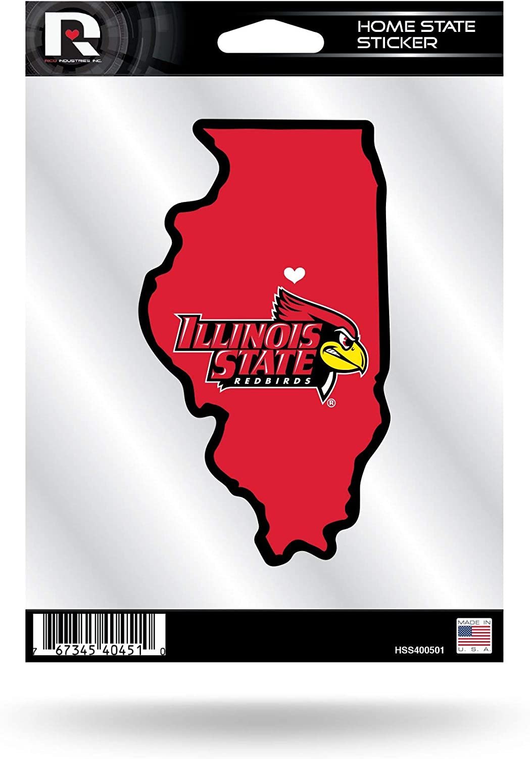 Illinois State University Redbirds 5 Inch Sticker Decal, Home State Design, Flat Vinyl, Full Adhesive Backing