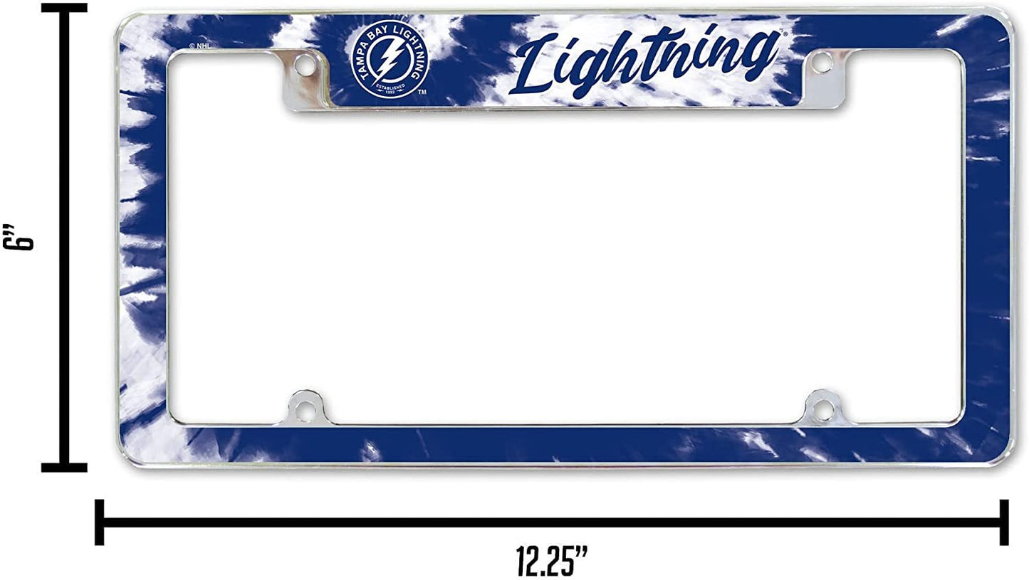Tampa Bay Lightning Metal License Plate Frame Chrome Tag Cover Tie Dye Design 6x12 Inch