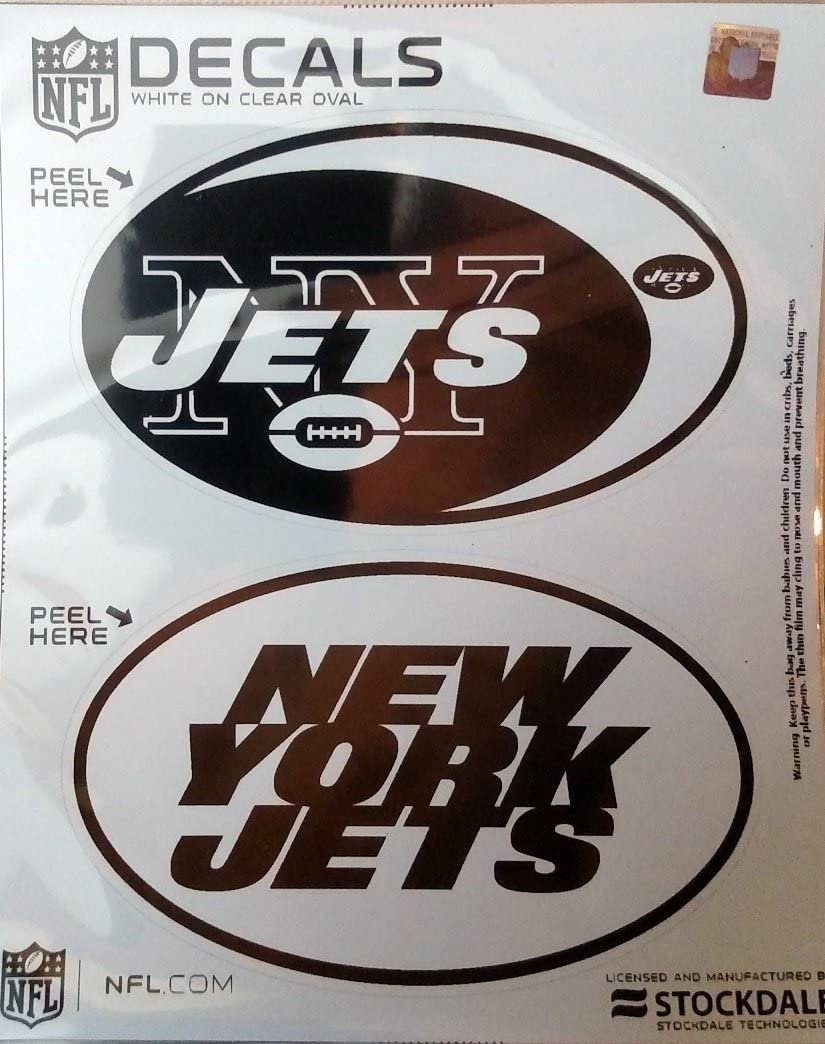 New York Jets 2-Piece White and Clear Euro Decal Sticker Set, 4x2.5 Inch Each