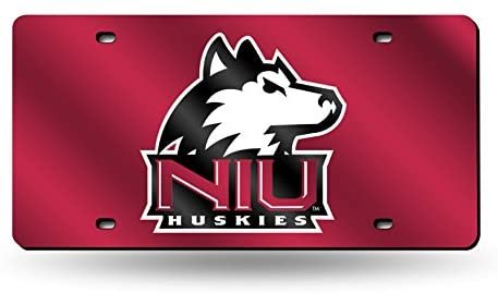 Northern Illinois University Huskies Premium Laser Cut Tag License Plate, Red Mirrored Acrylic Inlaid, 12x6 Inch