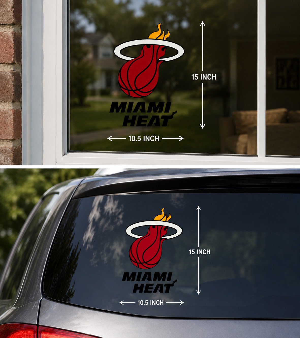Miami Heat Jumbo Static Cling Decal Sticker, 15x10.5 Inch, Home or Auto Use, Reusuable Peel and Stick Application to any Flat Clean Surface, Officially Licensed