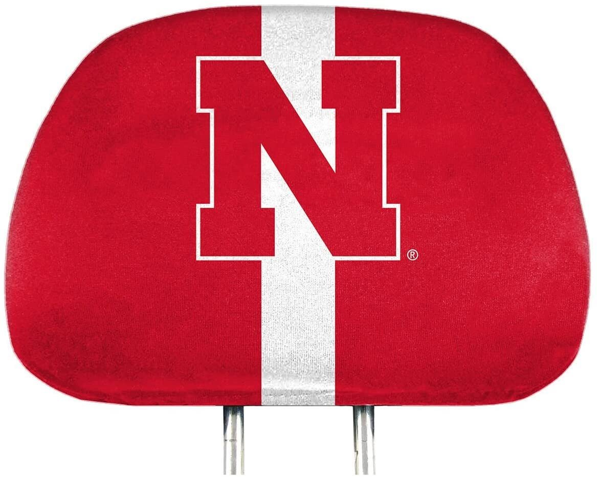 University of Nebraska Cornhuskers Premium Pair of Auto Head Rest Covers, Full Color Printed, Elastic, 10x14 Inch