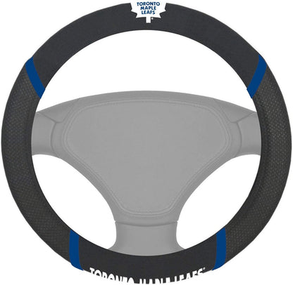 Toronto Maple Leafs Steering Wheel Cover Premium Embroidered Black 15 Inch