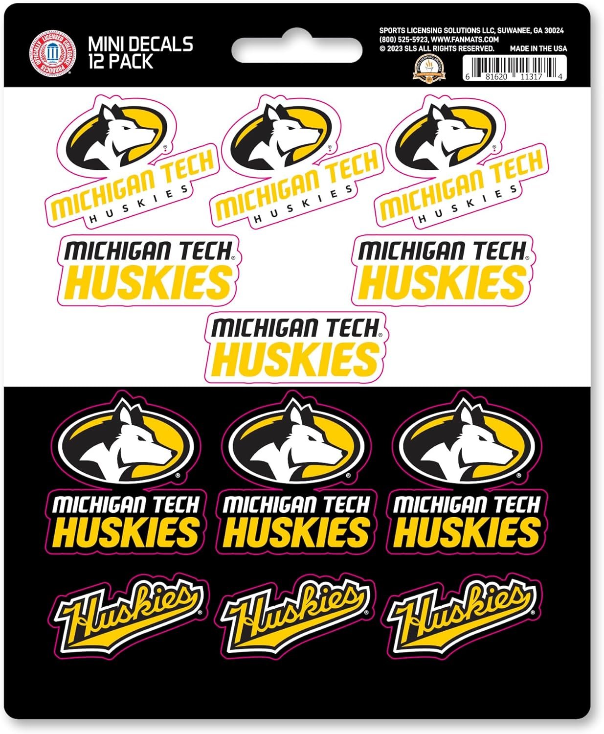 Michigan Tech University Huskies 12-Piece Mini Decal Sticker Set, 5x6 Inch Sheet, Gift for football fans for any hard surfaces around home, automotive, personal items
