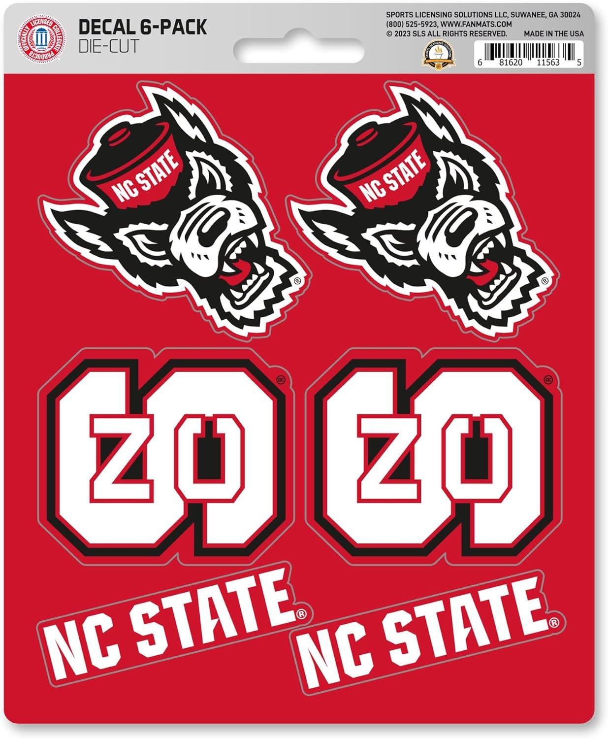 North Carolina State University Wolfpack 6-Piece Decal Sticker Set, 5x6 Inch Sheet, Gift for football fans for any hard surfaces around home, automotive, personal items