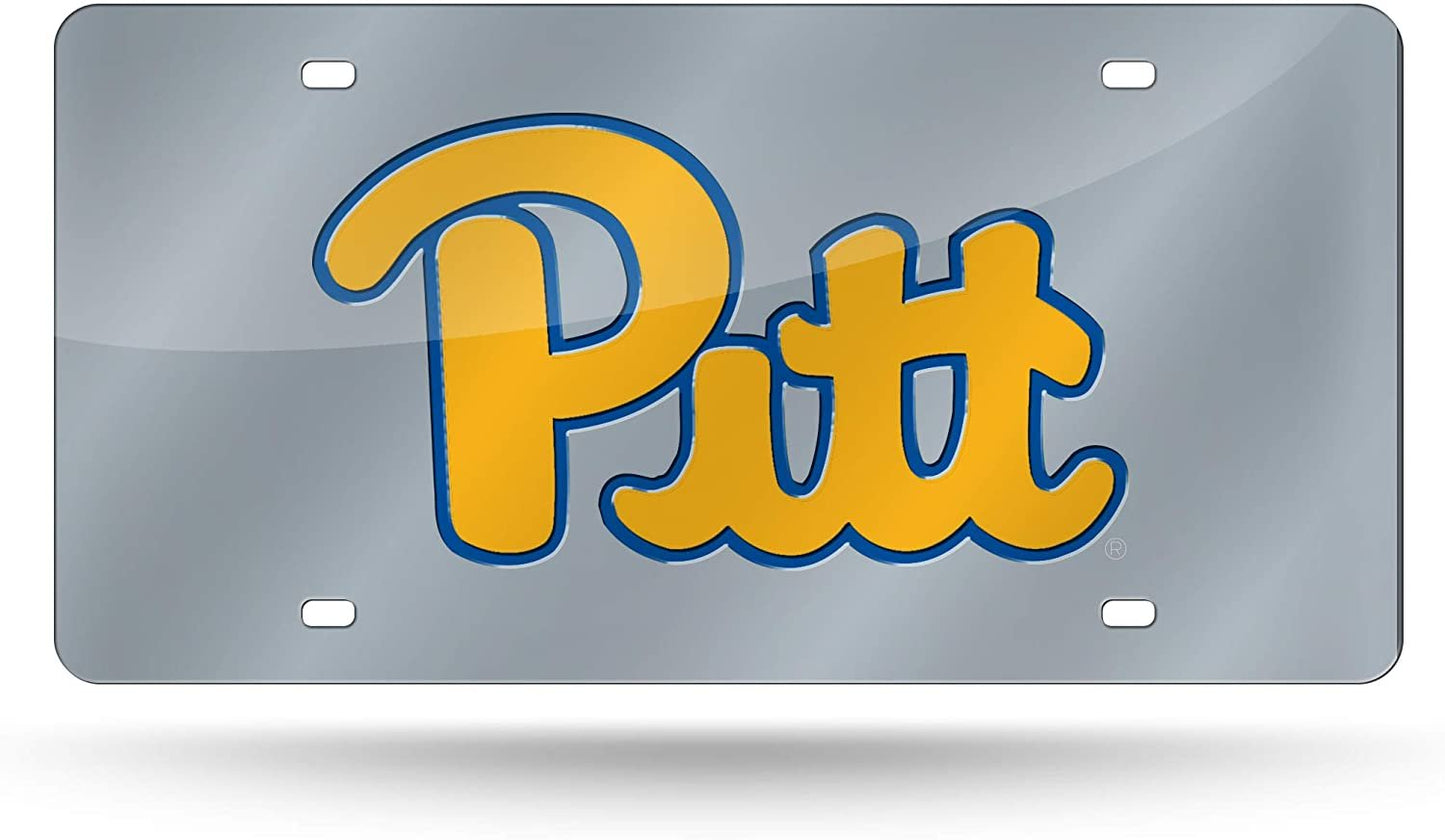 University of Pittsburgh Panthers Pitt Laser Cut Tag License Plate, Mirrored Acrylic Inlaid, 6x12 Inch