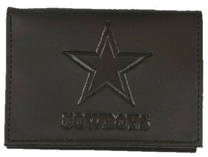 Dallas Cowboys Premium Black Leather Wallet, Trifold, Embossed Laser Engraved