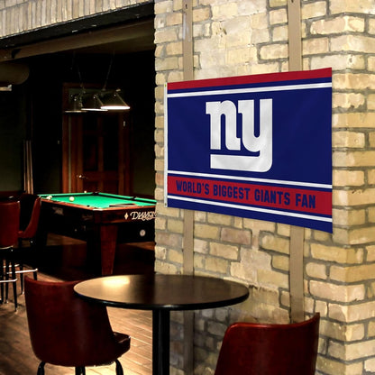 New York Giants 3x5 Feet Flag Banner, World's Biggest Fan, Metal Grommets, Single Sided, Indoor or Outdoor Use