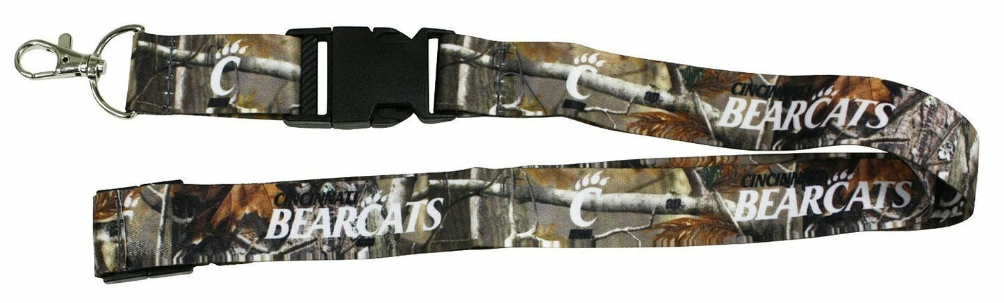 University of Cincinnati Bearcats Camo Lanyard Keychain Double Sided Breakaway Safety Design Adult 18 Inch