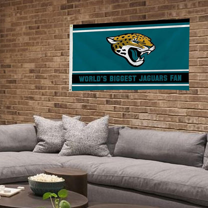 Jacksonville Jaguars 3x5 Feet Flag Banner, World's Biggest Fan, Metal Grommets, Single Sided, Indoor or Outdoor Use